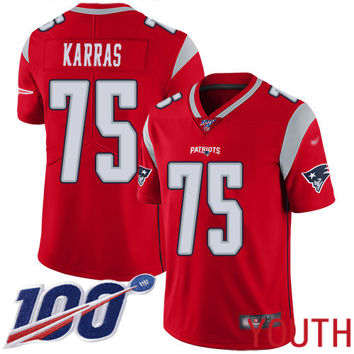 New England Patriots Football #75 100th Season Inverted Legend Limited Red Youth Ted Karras NFL Jersey->new england patriots->NFL Jersey